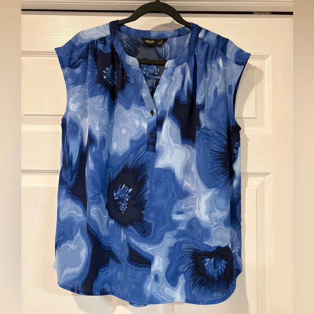 Simply Vera Vera Wang Blue Abstract Floral Blouse